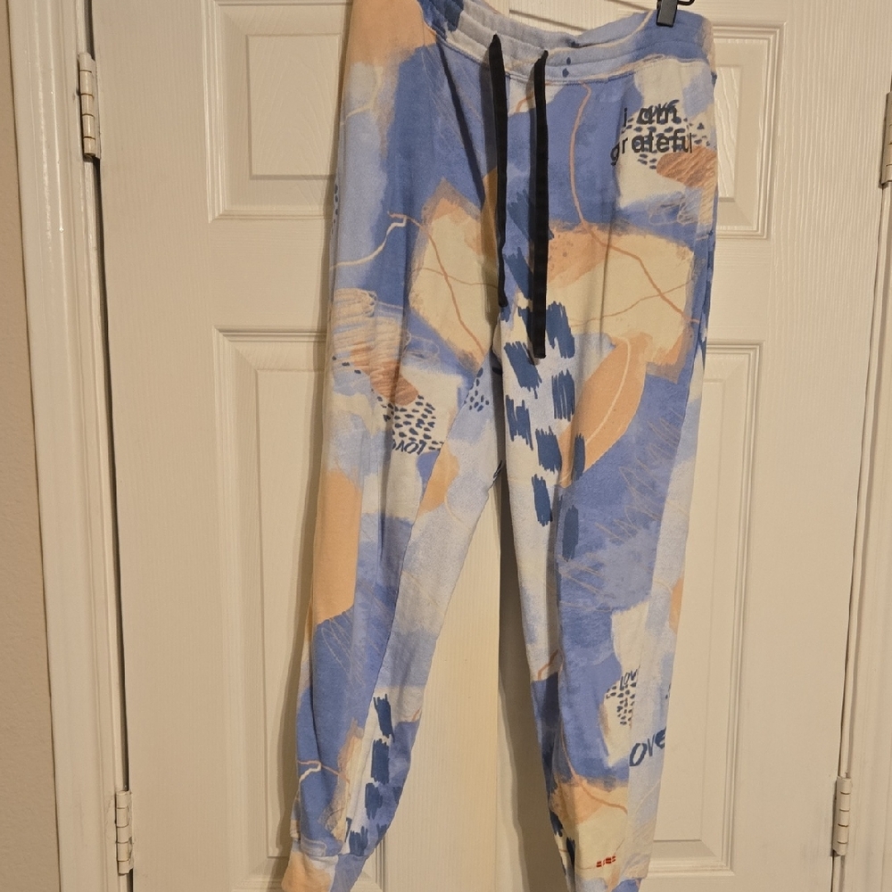 Peace Love World Blue and Tan Joggers